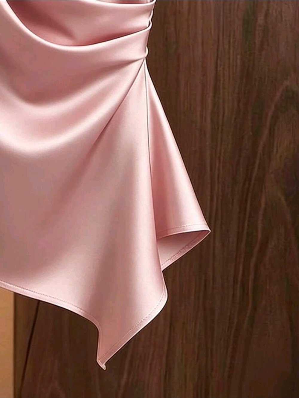 Franclia Satin Shoulder Bow Decor Asymmetrical Ruched Fitted Top - Picture 3 of 4